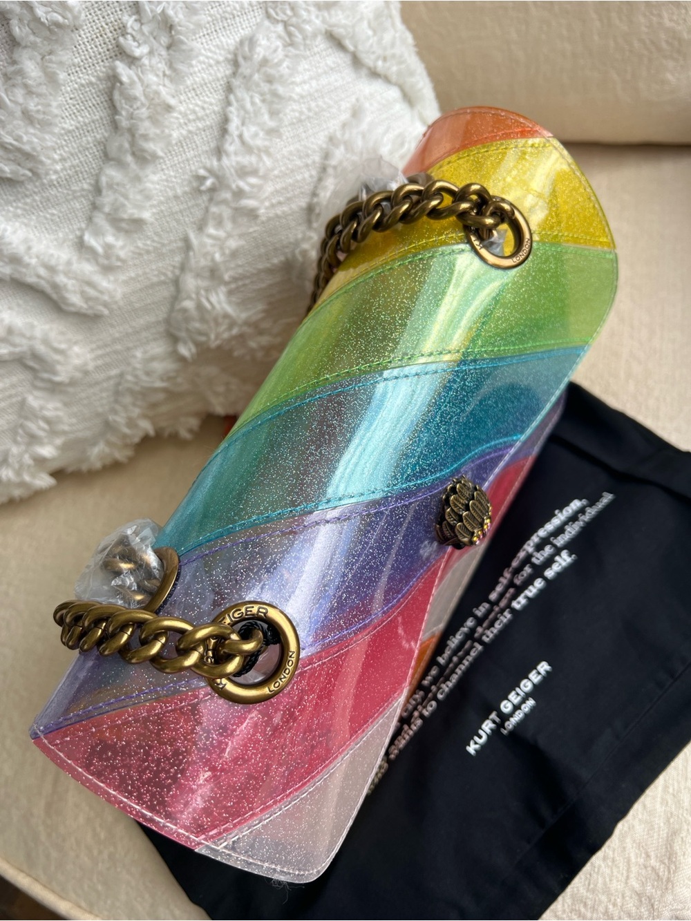 KURT GEIGER  Kensington Vinyl CLEAR RAINBOW GLITTERED crossbody / shoulder bag - Picture 9 of 15